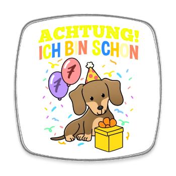 Achtung Ich Bin Schon 7 Geburtstag Dackel - Viereckiger Kühlschrankmagnet - Weiß - Vorne