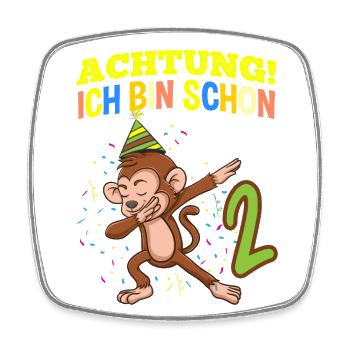 Achtung Ich Bin Schon 2 Geburtstag Affen - Viereckiger Kühlschrankmagnet - Weiß - Vorne