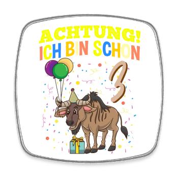 Achtung Ich Bin Schon 3 Tier Geburtstag Gnu - Viereckiger Kühlschrankmagnet - Weiß - Vorne