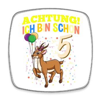 Achtung Ich Bin Schon 5 Geburtstag Gazelle - Viereckiger Kühlschrankmagnet - Weiß - Vorne