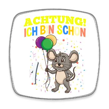 Achtung Ich Bin Schon 1 Tier Geburtstag Maus - Viereckiger Kühlschrankmagnet - Weiß - Vorne