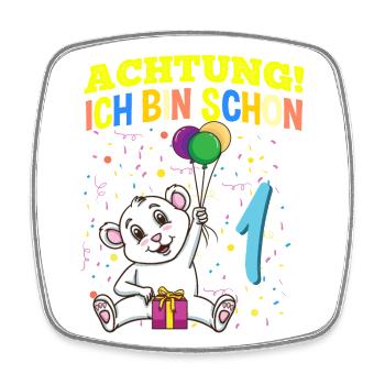 Achtung Ich Bin Schon 1 Tier Geburtstag Eisbär - Viereckiger Kühlschrankmagnet - Weiß - Vorne