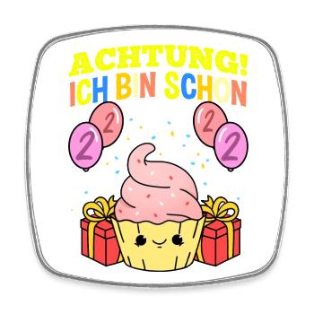 Achtung Ich Bin Schon 2 Geburtstag Cupcake - Viereckiger Kühlschrankmagnet - Weiß - Vorne