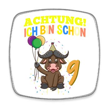 Achtung Ich Bin Schon 9 Geburtstag Büffel Bison - Viereckiger Kühlschrankmagnet - Weiß - Vorne
