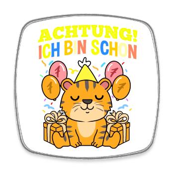 Achtung Ich Bin Schon 7 Geburtstag Tiger - Viereckiger Kühlschrankmagnet - Weiß - Vorne