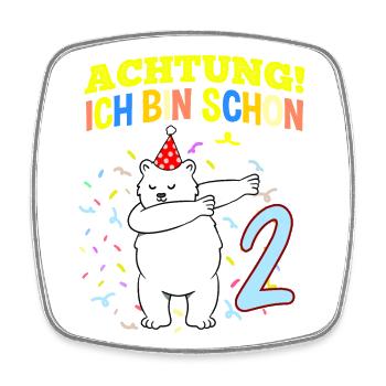 Achtung Ich Bin Schon 2 Geburtstag Eisbär - Viereckiger Kühlschrankmagnet - Weiß - Vorne