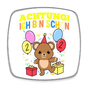 Achtung Ich Bin Schon 2 Geburtstag Teddybär - Viereckiger Kühlschrankmagnet - Weiß - Vorne