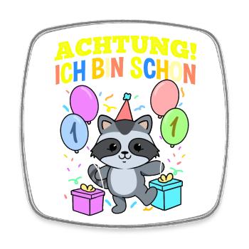 Achtung Ich Bin Schon 1 Tier Geburtstag Waschbär - Viereckiger Kühlschrankmagnet - Weiß - Vorne