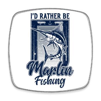 Ich wäre lieber Marlin Fisch Angeln Lustiger Fischer - Viereckiger Kühlschrankmagnet - Weiß - Vorne