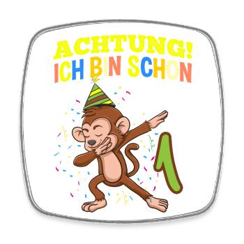 Achtung Ich Bin Schon 1 Geburtstag Affen - Viereckiger Kühlschrankmagnet - Weiß - Vorne