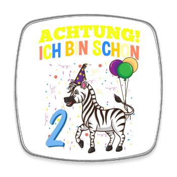 Achtung Ich Bin Schon 2 Tier Geburtstag Zebra - Viereckiger Kühlschrankmagnet - Weiß - Vorne