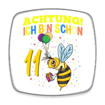 Achtung Ich Bin Schon 11 Tier Geburtstag Wespe - Viereckiger Kühlschrankmagnet - Weiß - Vorne