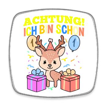 Achtung Ich Bin Schon 1 Geburtstag Hirsch - Viereckiger Kühlschrankmagnet - Weiß - Vorne