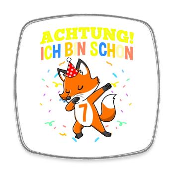 Achtung Ich Bin Schon 7 Geburtstag Fuchs - Viereckiger Kühlschrankmagnet - Weiß - Vorne