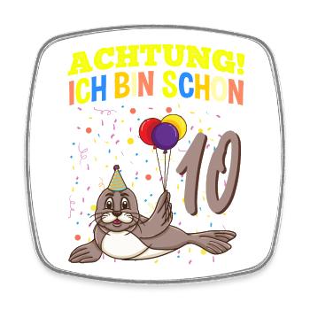 Achtung Ich Bin Schon 10 Tier Geburtstag Seehund - Viereckiger Kühlschrankmagnet - Weiß - Vorne
