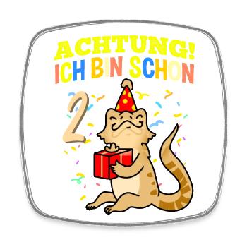 Achtung Ich Bin Schon 2 Geburtstag Bartagame - Viereckiger Kühlschrankmagnet - Weiß - Vorne
