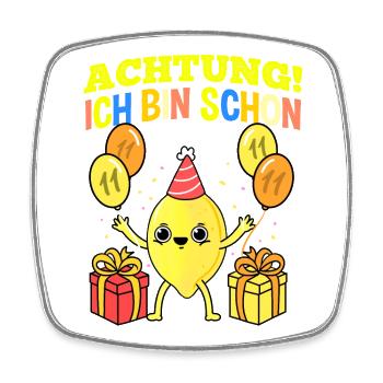 Achtung Ich Bin Schon 11 Geburtstag Zitrone - Viereckiger Kühlschrankmagnet - Weiß - Vorne