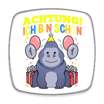 Achtung Ich Bin Schon 1 Tier Geburtstag Gorilla - Viereckiger Kühlschrankmagnet - Weiß - Vorne