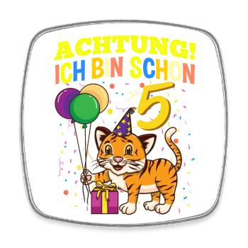Achtung Ich Bin Schon 5 Tier Geburtstag Tiger - Viereckiger Kühlschrankmagnet - Weiß - Vorne