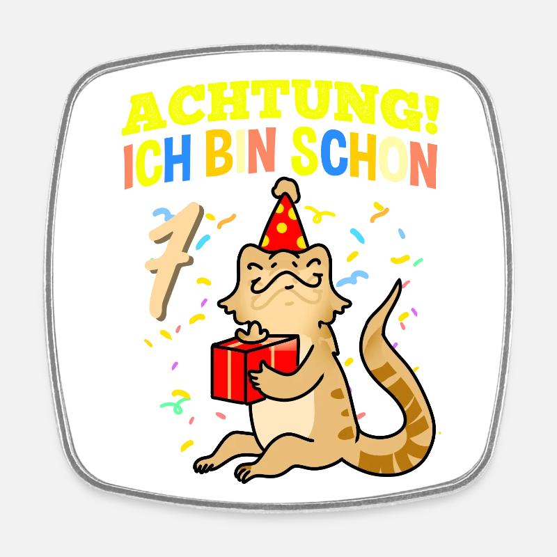 Achtung Ich Bin Schon 7 Geburtstag Bartagame - Viereckiger Kühlschrankmagnet - Weiß