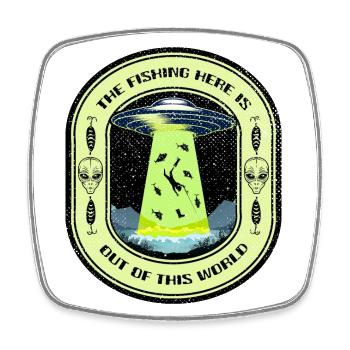 Das Angeln hier ist nicht von dieser Welt UFO-Angeln - Viereckiger Kühlschrankmagnet - Weiß - Vorne