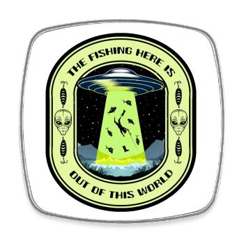Das Angeln hier ist nicht von dieser Welt UFO-Angeln - Viereckiger Kühlschrankmagnet - Weiß - Vorne