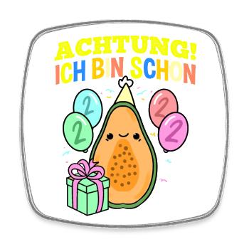 Achtung Ich Bin Schon 2 Geburtstag Papaya - Viereckiger Kühlschrankmagnet - Weiß - Vorne