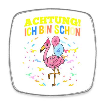 Achtung Ich Bin Schon 4 Geburtstag Flamingo - Viereckiger Kühlschrankmagnet - Weiß - Vorne