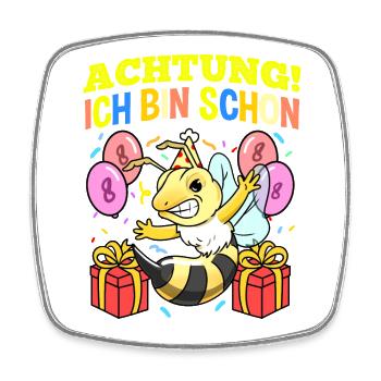 Achtung Ich Bin Schon 8 Geburtstag Wespe - Viereckiger Kühlschrankmagnet - Weiß - Vorne