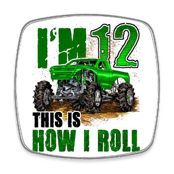 12e anniversaire Monster Truck pour garçons et filles 12 - Magnet carré - blanc - Devant