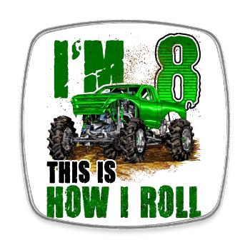 8th Birthday Monster Truck For Boys & Girls 8 Year - Square fridge magnet - white - Front