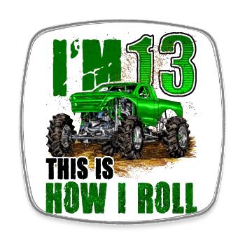 13th Birthday Monster Truck For Boys & Girls 13 - Square fridge magnet - white - Front