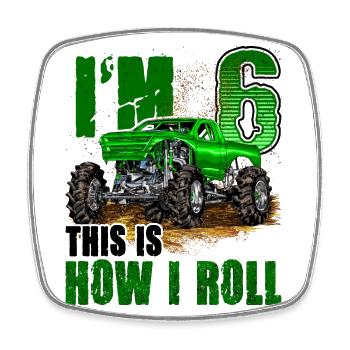 Enfants 6ème anniversaire Monster Truck pour garçons et filles 6 - Magnet carré - blanc - Devant