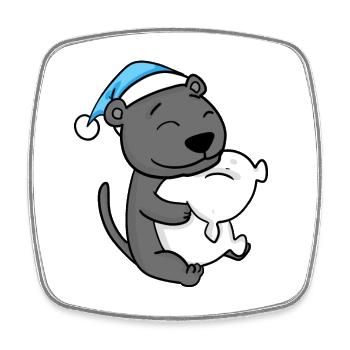 cute black panther with pillow and sleeping cap - Square fridge magnet - white - Front