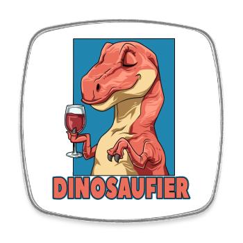 Dinosaufier Dinosaurier mit Wein - Viereckiger Kühlschrankmagnet - Weiß - Vorne