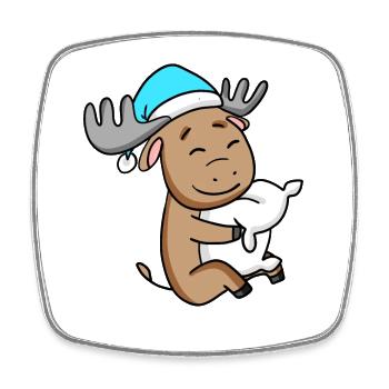 sweet moose with pillow and sleeping cap - Square fridge magnet - white - Front