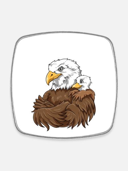 Eagle Dad Eagle Papa und Baby Papa Vatertag - Viereckiger Kühlschrankmagnet - Weiß