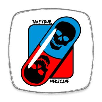 Take - your - medicine - skull - Square fridge magnet - white - Front