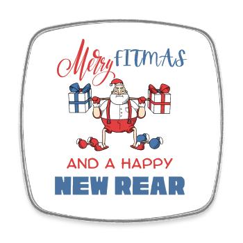 Merry Fitmas And Happy New Rear Funny Xmas Gym - Square fridge magnet - white - Front