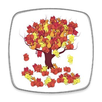 Arbre en Automne perdant ses Feuilles de Chat - Magnet carré - blanc - Devant