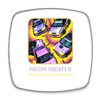 Neon Nights: A colorful car racing adventure - Square fridge magnet - white - Front