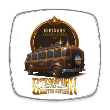 STEAMPUNK CLASSIC CAR VINTAGE RETRO MINIVANS - Magnet carré - blanc - Devant