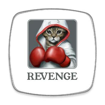 Revenge. The cute boxing cat. Feline - Square fridge magnet - white - Front