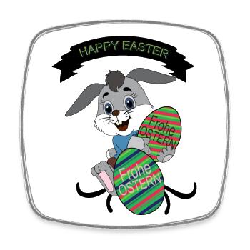 HAPPY EASTER, Osterhase, farbige Ostereier - Viereckiger Kühlschrankmagnet - Weiß - Vorne
