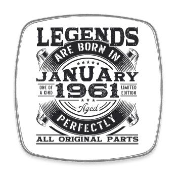 Born 1961 January 62nd birthday gift man - Square fridge magnet - white - Front