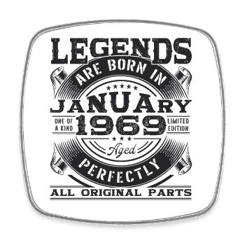 Born 1969 January 54th birthday Gift man - Square fridge magnet - white - Front