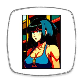 Combattante de dessin animé avec un regard fort et des muscles - Magnet carré - blanc - Devant
