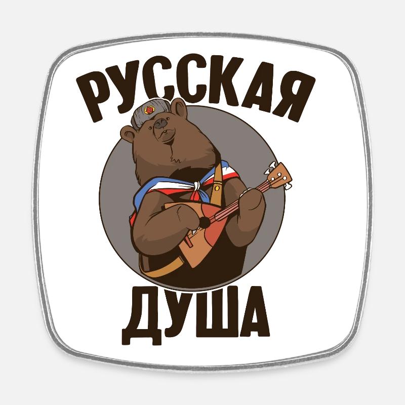 Ours russe avec balalaïka Drapeau russe - Magnet carré - blanc