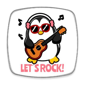 Cooler Pinguin mit Gitarre und Sonnenbrille - Viereckiger Kühlschrankmagnet - Weiß - Vorne