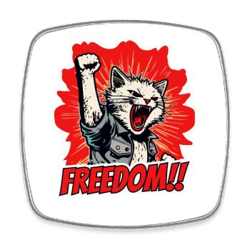 Rebellious cat screams for freedom and power - Square fridge magnet - white - Front